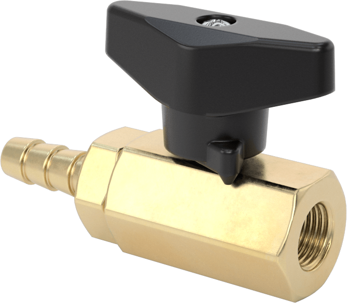 Dişli Bağlantı Parçalı Kompakt Açma/Kapama Valfi, T-Saplı, 1/8 NPT Dişi x 1/4" Boru İç Çapı için Dikenli