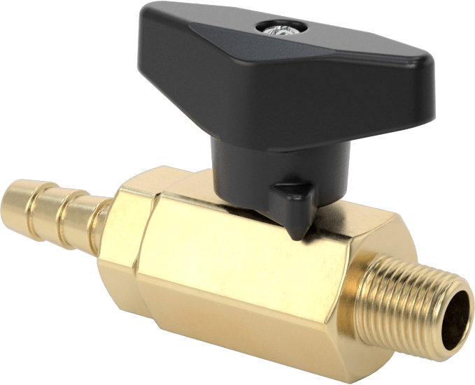 Dişli Bağlantı Parçalı Kompakt Açma/Kapama Valfi, T-Saplı, 1/8 NPT Erkek x 1/4" Tüp İç Çapı için Dikenli
