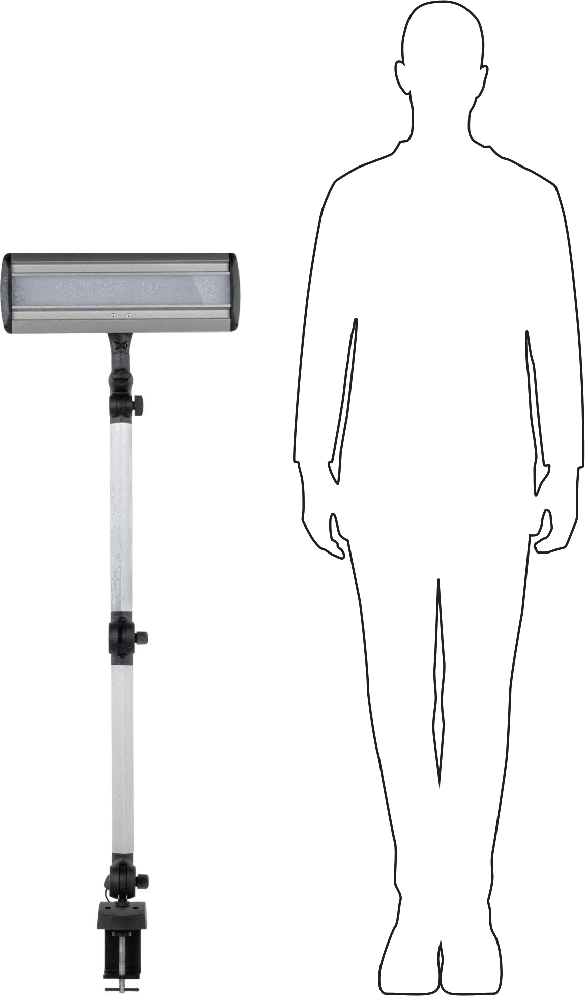 Dahili LED'li Uzun Menzilli İş İstasyonu Işığı, Kelepçeli, Bağlantı Elemanı Montajı, 40" Kol Uzanma Mesafesi, 15-3/4" Baş Uzunluğu