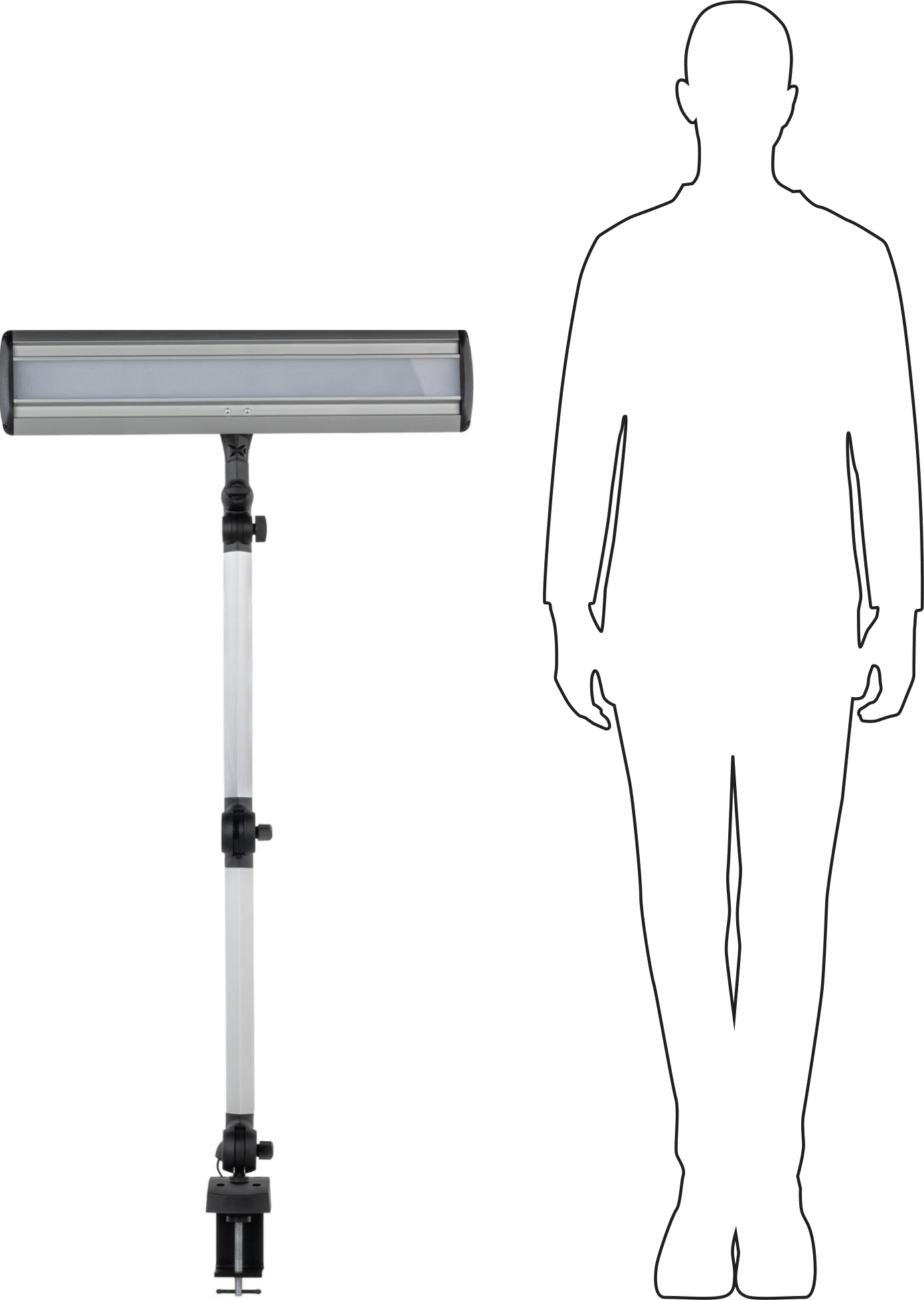 Dahili LED'li Uzun Menzilli İş İstasyonu Işığı, Kelepçeli, Bağlantı Elemanı Montajı, 40" Kol Uzanma Mesafesi, 22-3/4" Baş Uzunluğu