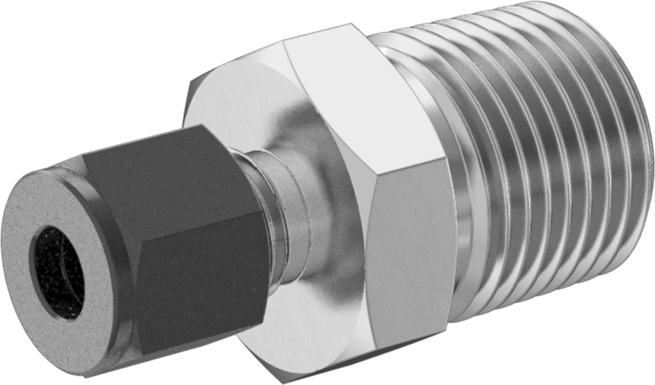 Paslanmaz Çelik Borular için Hassas Sıkıştırma Bağlantı Elemanı, 1/4" Dış Çaplı Boru x 1/2 NPT Erkek için Düz Adaptör