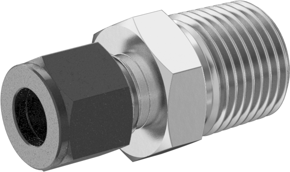 Paslanmaz Çelik Borular için Hassas Sıkıştırma Bağlantı Elemanı, 3/8" Boru Dış Çapı x 1/2 NPT Erkek için Düz Adaptör