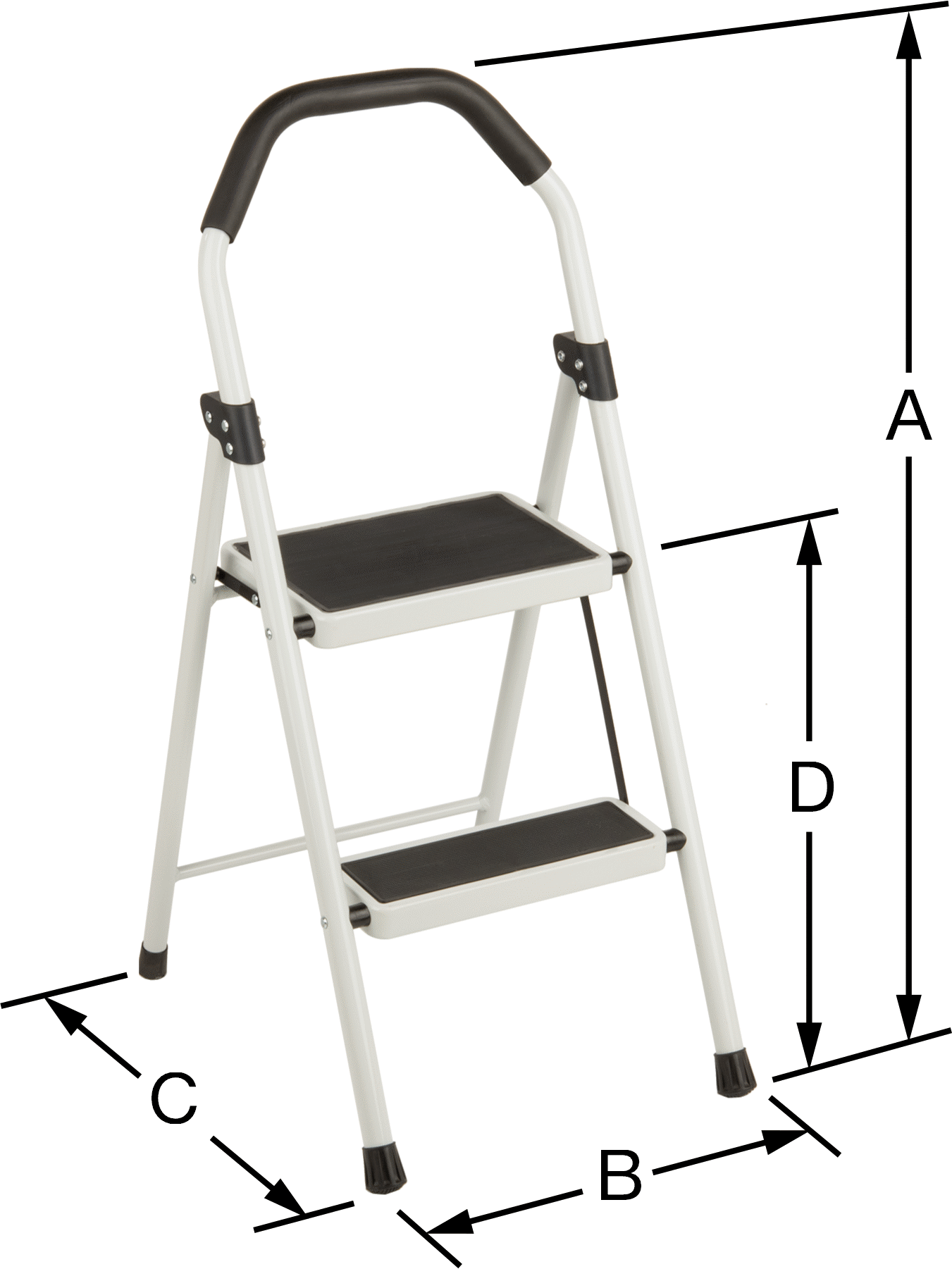 Çelik Katlanabilir Basamak Taburesi, 2 adet Basamak ile, 34“ Yükseklik x 16” Genişlik x 19" Derinlik Toplam