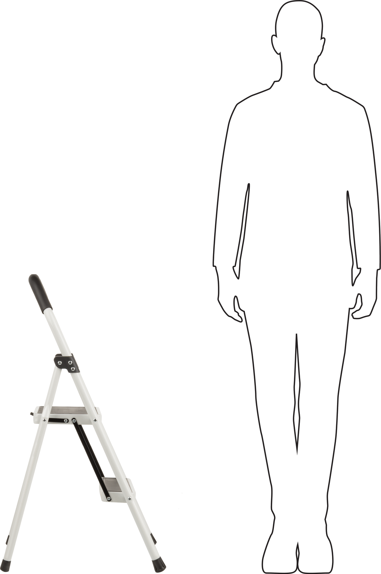 Çelik Katlanabilir Basamak Taburesi, 2 adet Basamak ile, 34“ Yükseklik x 16” Genişlik x 19" Derinlik Toplam