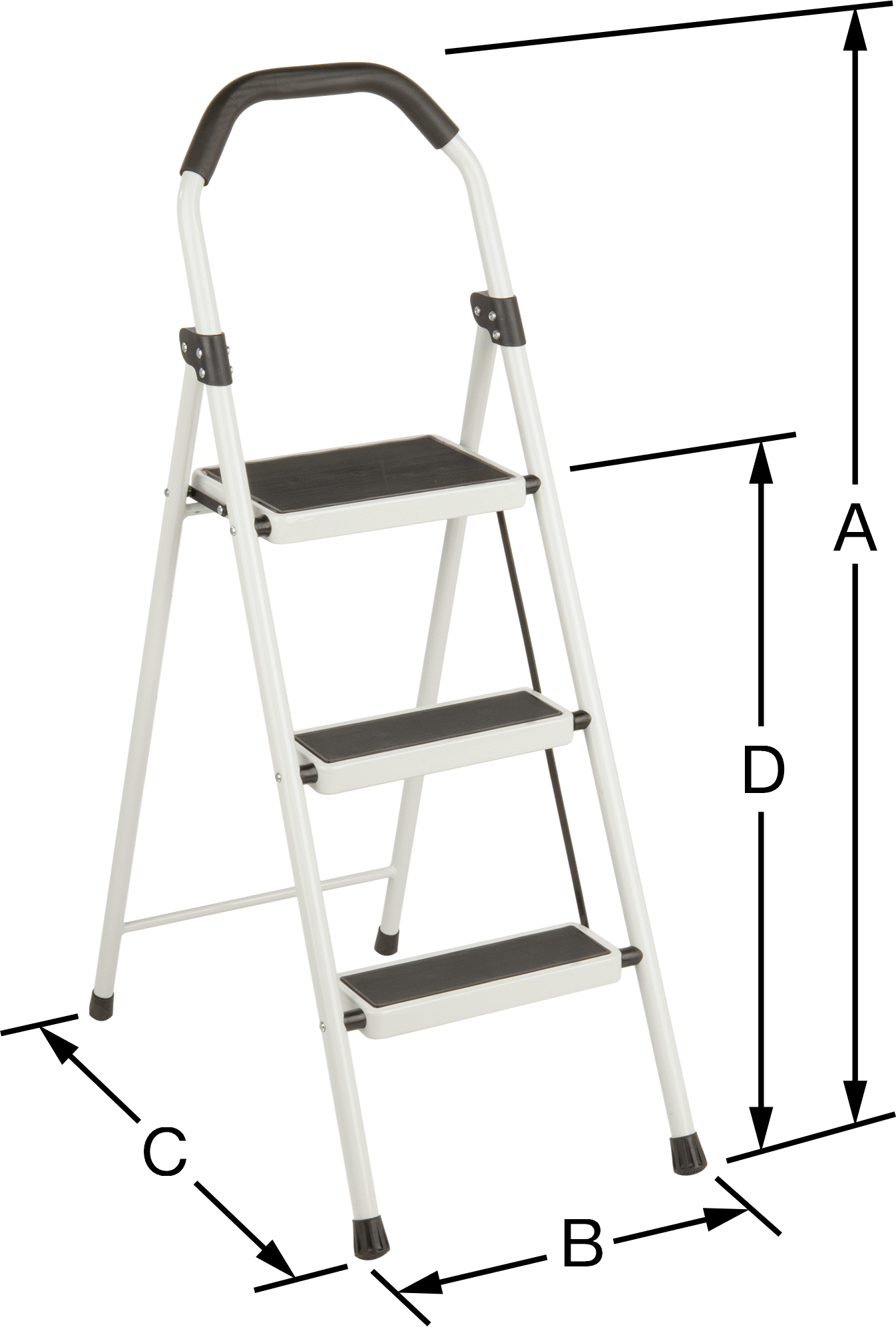 Çelik Katlanabilir Basamak Taburesi, 3 Basamak ile, 43“ Yükseklik x 17” Genişlik x 26" Derinlik Toplam