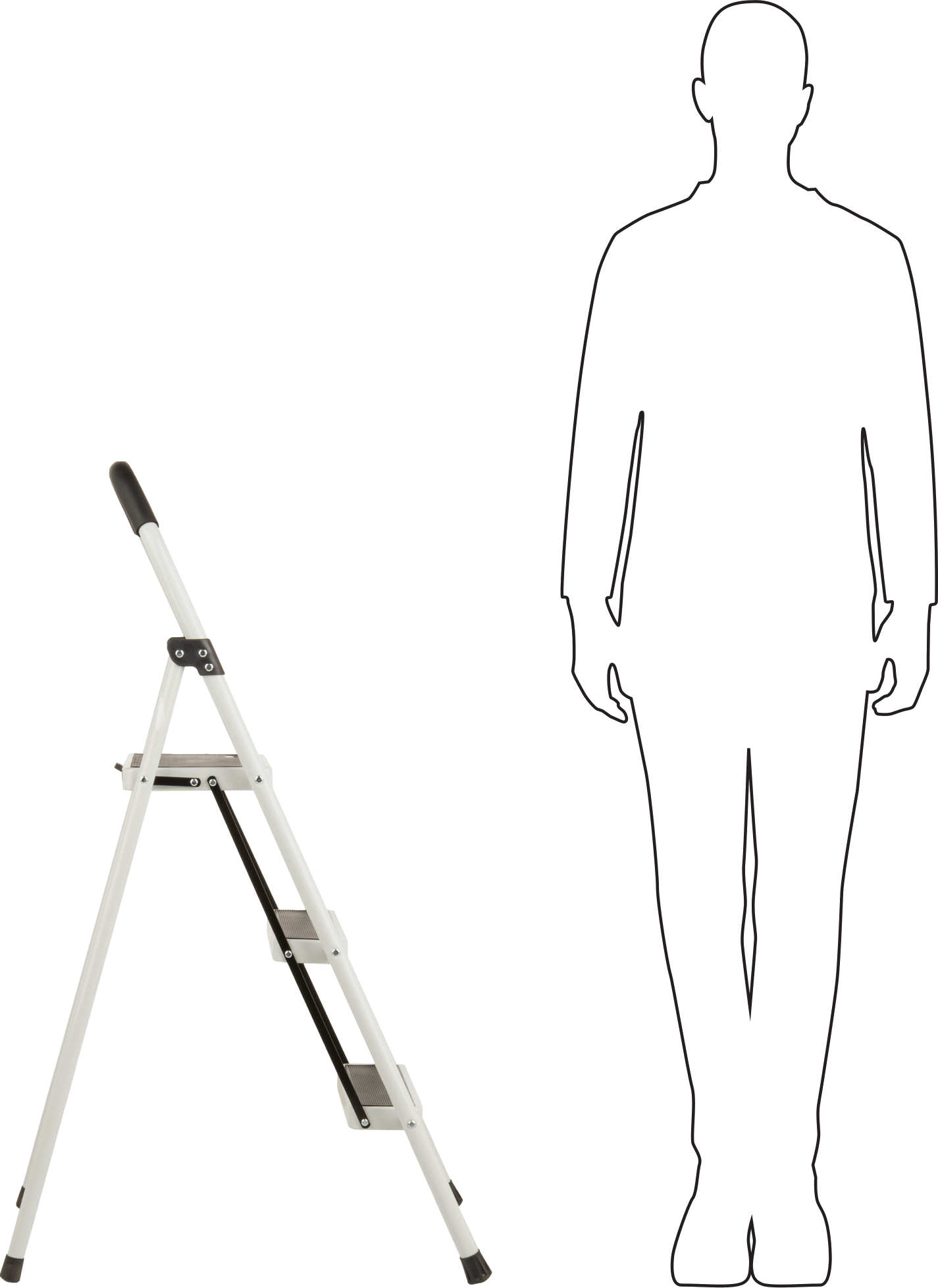 Çelik Katlanabilir Basamak Taburesi, 3 Basamak ile, 43“ Yükseklik x 17” Genişlik x 26" Derinlik Toplam