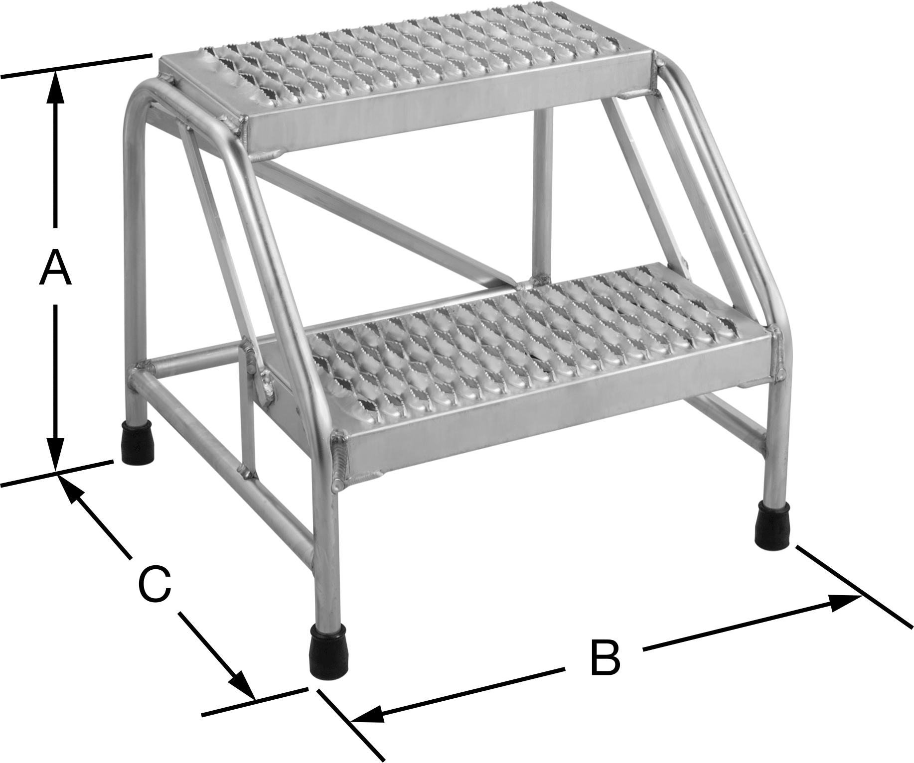Alüminyum Basamaklı Tabure, Tırtıklı Basamaklar, 20“ Yükseklik x 27” Genişlik x 23" Derinlik
