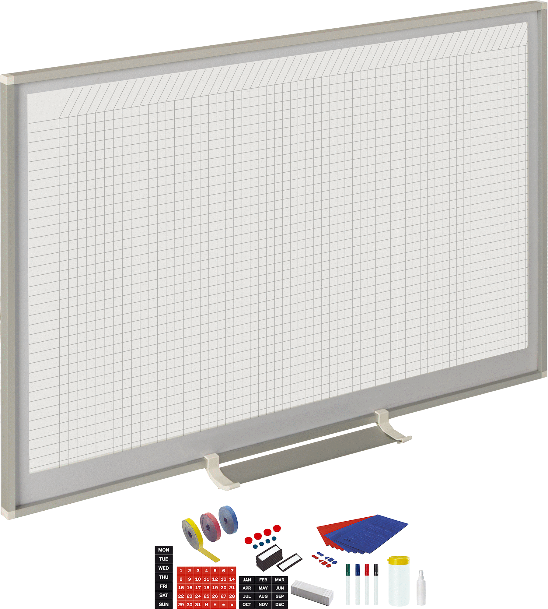 Izgara Desenli Planlama Beyaz Tahtası, Alüminyum Çerçeveli Boyalı Çelik, 72“ Genişlik x 48” Yükseklik