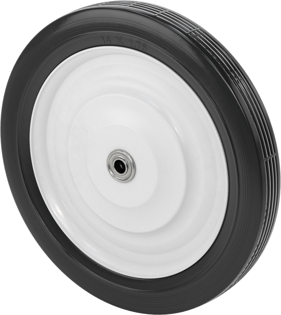 Bilyalı Rulmanlı Düz Tekerlek, 2-1/8" Uzunluk Merkez Montajlı Göbek, 14“ Çap x 1-3/4” Genişlik