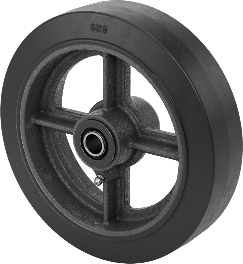 Yüksek Mukavemetli Sert Kauçuk Tekerlek, 5/8" Aks için Makaralı Rulmanlı, Siyah, 8“ Çap x 2” Genişlik