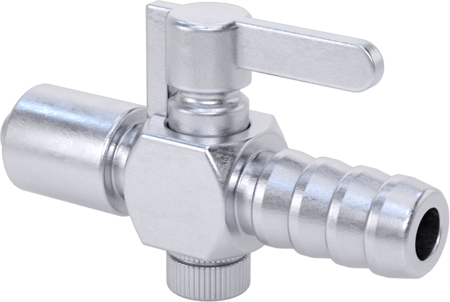 Luer Lock Bağlantı Parçalı Açma/Kapama Vanası, Pirinç Gövde, Kilit Halkalı Erkek x 5/16" İç Çaplı Boru, Dikenli