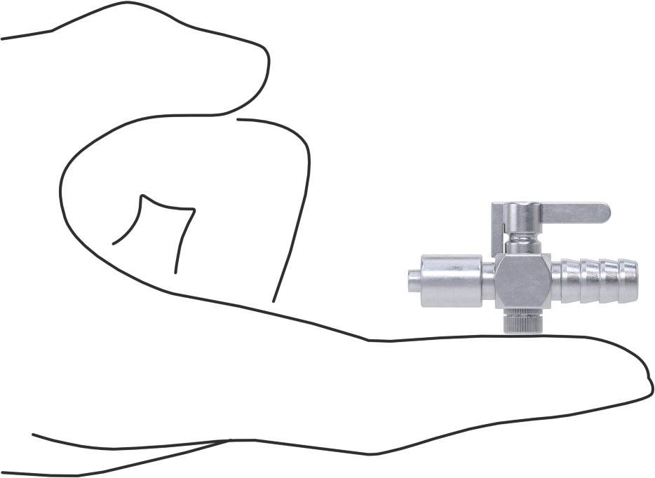 Luer Lock Bağlantı Parçalı Açma/Kapama Vanası, Pirinç Gövde, Kilit Halkalı Erkek x 5/16" İç Çaplı Boru, Dikenli