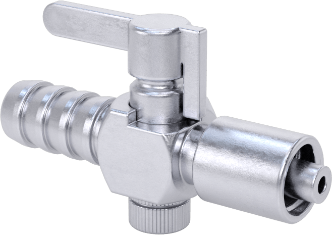Luer Lock Bağlantı Parçalı Açma/Kapama Vanası, Pirinç Gövde, Kilit Halkalı Erkek x 5/16" İç Çaplı Boru, Dikenli