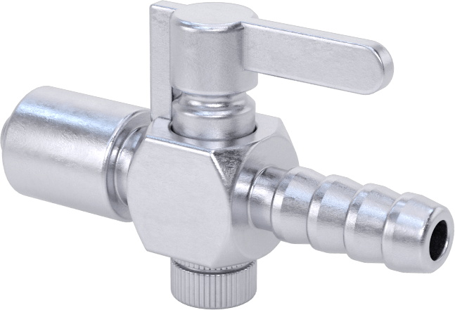 Luer Lock Bağlantı Parçalı Açma/Kapama Vanası, Pirinç Gövde, Kilit Halkalı Erkek x 1/4" Boru İç Çapı, Dikenli