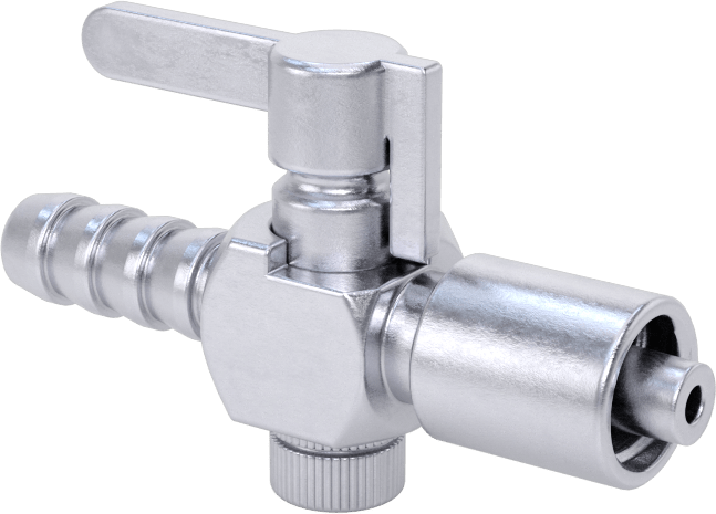 Luer Lock Bağlantı Parçalı Açma/Kapama Vanası, Pirinç Gövde, Kilit Halkalı Erkek x 1/4" Boru İç Çapı, Dikenli