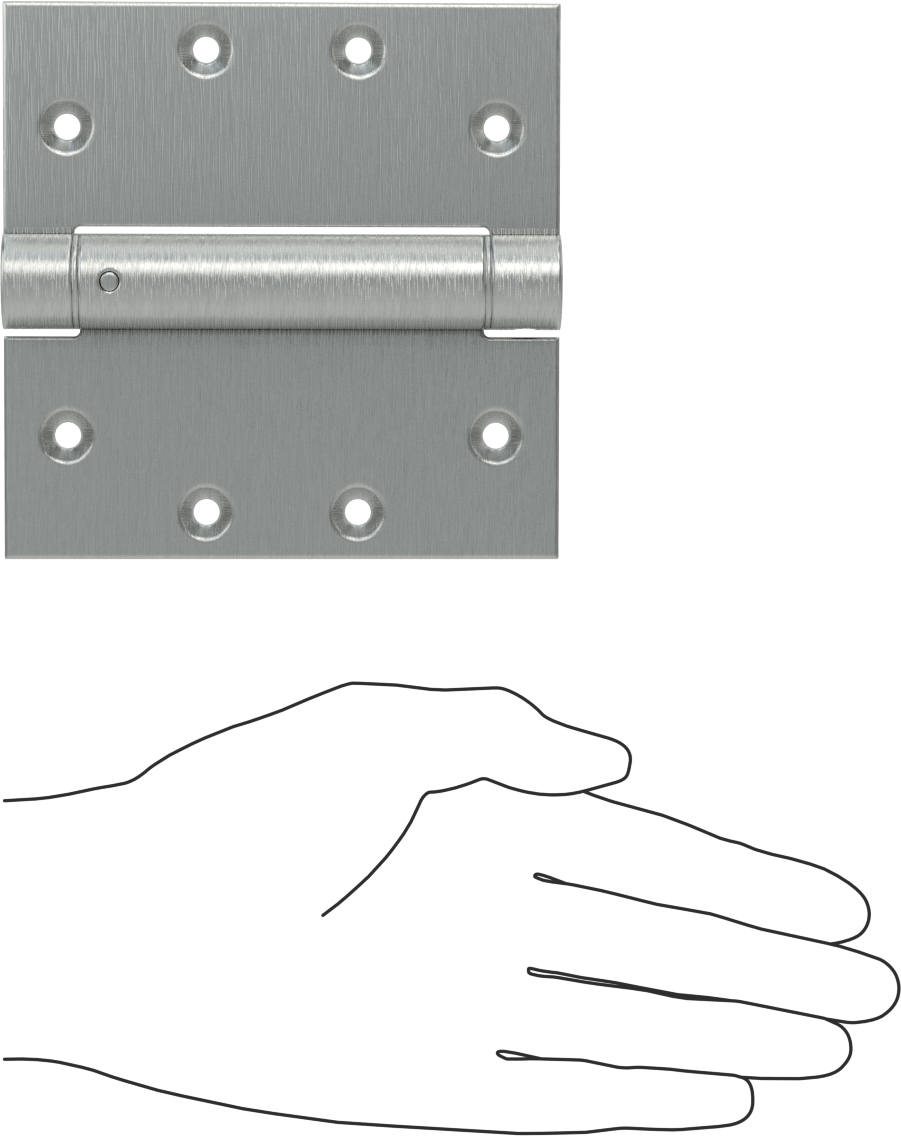 Gömme Montajlı Giriş Kapısı Yaylı Menteşe, Kare, Krom Kaplı Çelik, 1-3/4" Kalınlık için, 4,5 inç x 2-1/4 inç Yapraklar