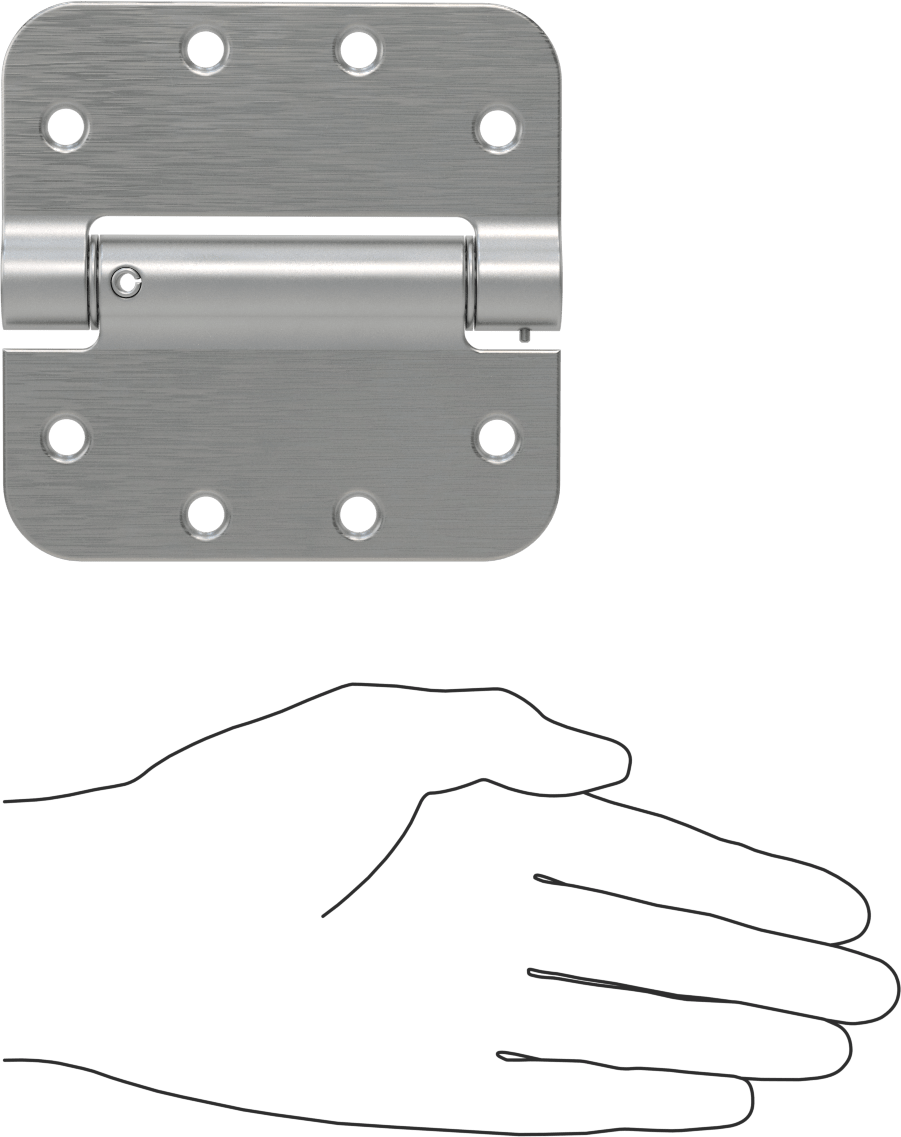 Gömme Montajlı Giriş Kapısı Yaylı Menteşe, Yuvarlak, 304 Paslanmaz Çelik, 1-3/4" Kalınlık için, 4-1/2“ x 2-1/4” Yapraklar