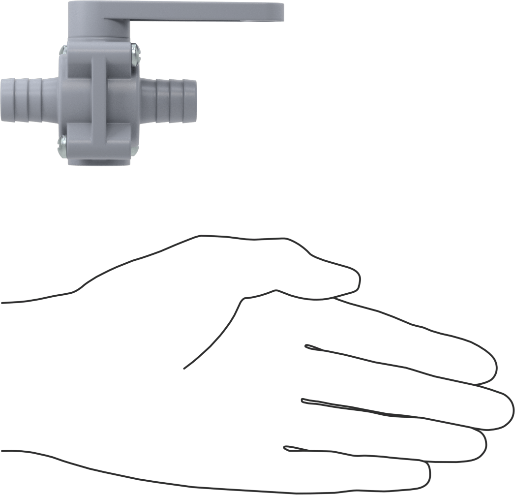 Dikenli Bağlantı Parçalı Plastik Açma/Kapama Vanası, 5/8" Boru İç Çapı için, Gri PVC Gövde, EPDM Conta, Standart Bağlantı Noktası