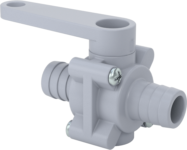 Dikenli Bağlantı Parçalı Plastik Açma/Kapama Vanası, 3/4" Boru İç Çapı için, Gri PVC Gövde, EPDM Conta, Standart Bağlantı Noktası