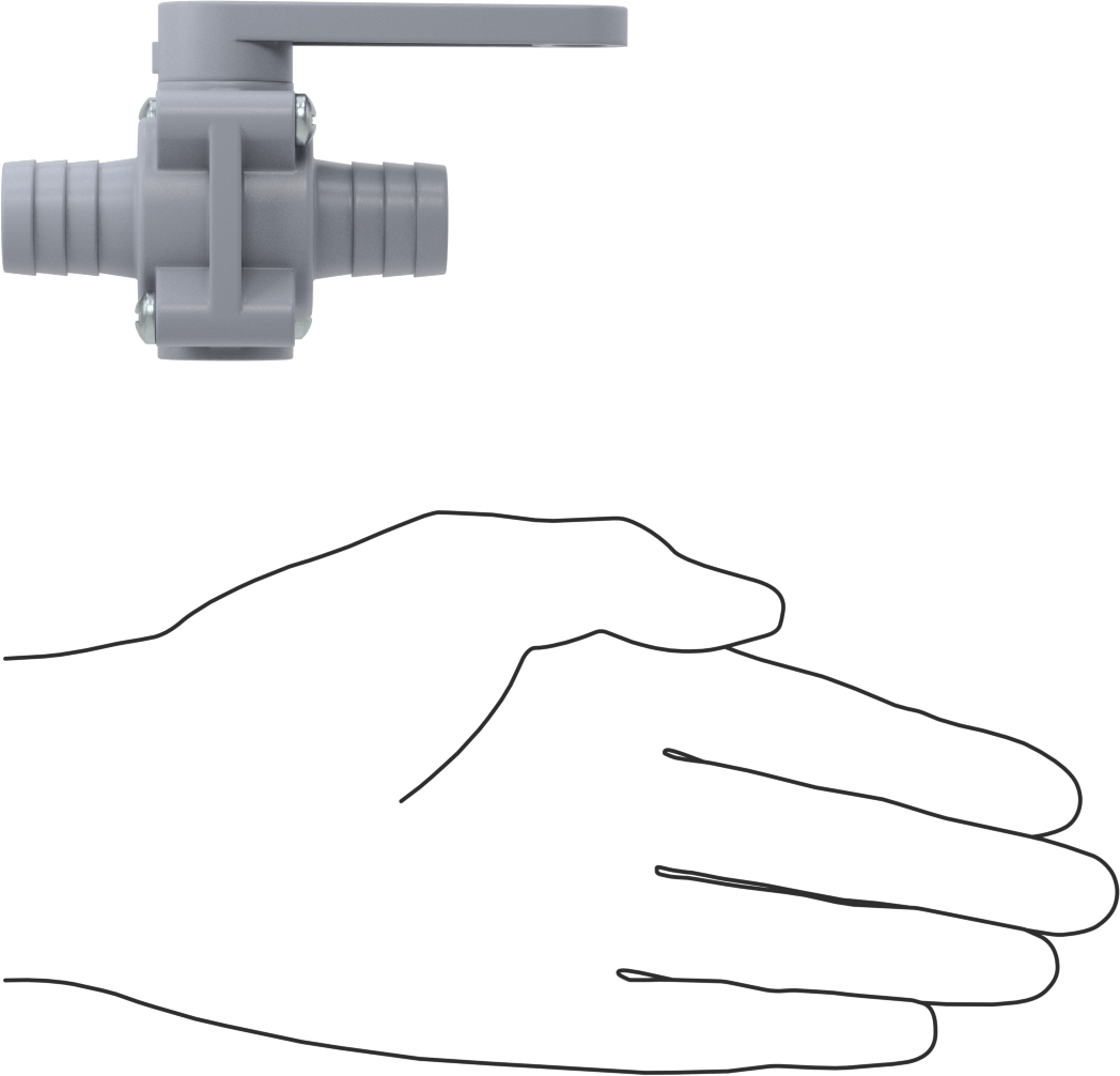 Dikenli Bağlantı Parçalı Plastik Açma/Kapama Vanası, 3/4" Boru İç Çapı için, Gri PVC Gövde, EPDM Conta, Standart Bağlantı Noktası