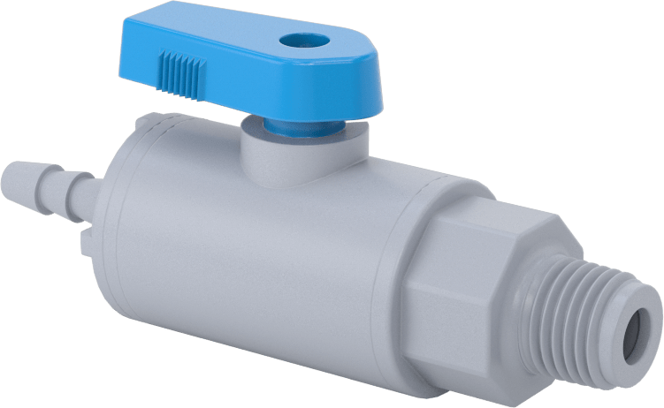 Dikenli Bağlantı Parçalı Plastik Açma/Kapama Vanası, 1/4" Boru İç Çapı x 1/4 NPT Erkek için, Koyu Gri PVC Gövde