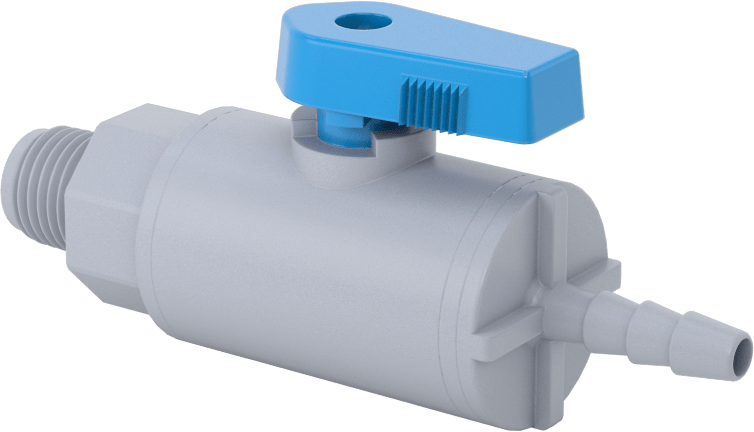 Dikenli Bağlantı Parçalı Plastik Açma/Kapama Vanası, 1/4" Boru İç Çapı x 1/4 NPT Erkek için, Koyu Gri PVC Gövde