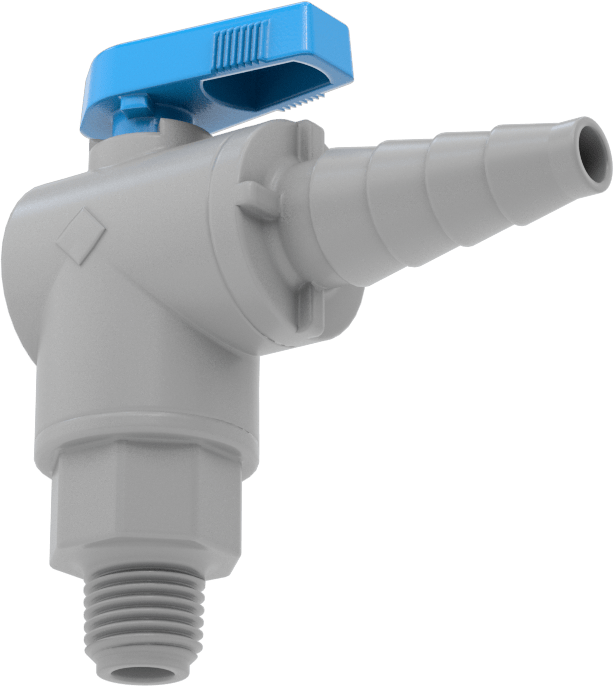 Dikenli Bağlantı Parçalı Plastik Açma/Kapama Vanası, 3/8", 1/2“ ve 5/8” boru iç çapı x 1/4 NPT erkek, Dirsek
