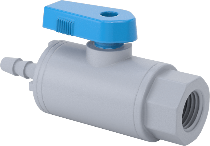 Dikenli Bağlantı Parçalı Plastik Açma/Kapama Vanası, 1/4" Boru İç Çapı x 1/4 NPT Dişi için, Koyu Gri PVC Gövde