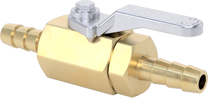 Pirinç Gövdeli Açma/Kapama Vanası, Viton® Conta, 1/4" İç Çaplı Boru için Standart Dikenli Bağlantı Parçaları