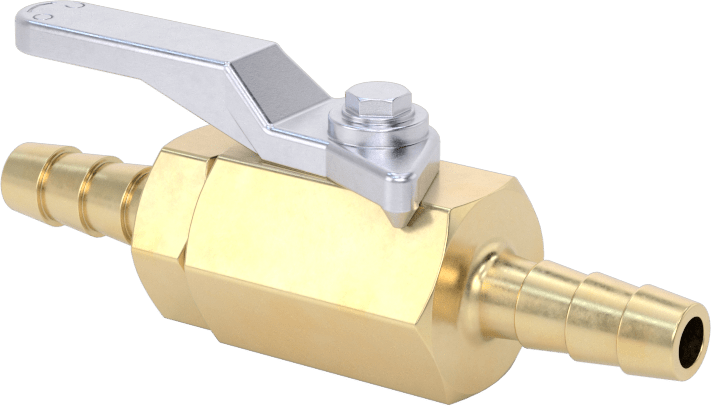 Pirinç Gövdeli Açma/Kapama Vanası, Viton® Conta, 1/4" İç Çaplı Boru için Standart Dikenli Bağlantı Parçaları