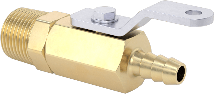 Pirinç Gövdeli Açma/Kapama Vanası, 3/8 NPT Erkek x 1/4" Boru İç Çapı için Standart Dikenli Bağlantı Elemanı