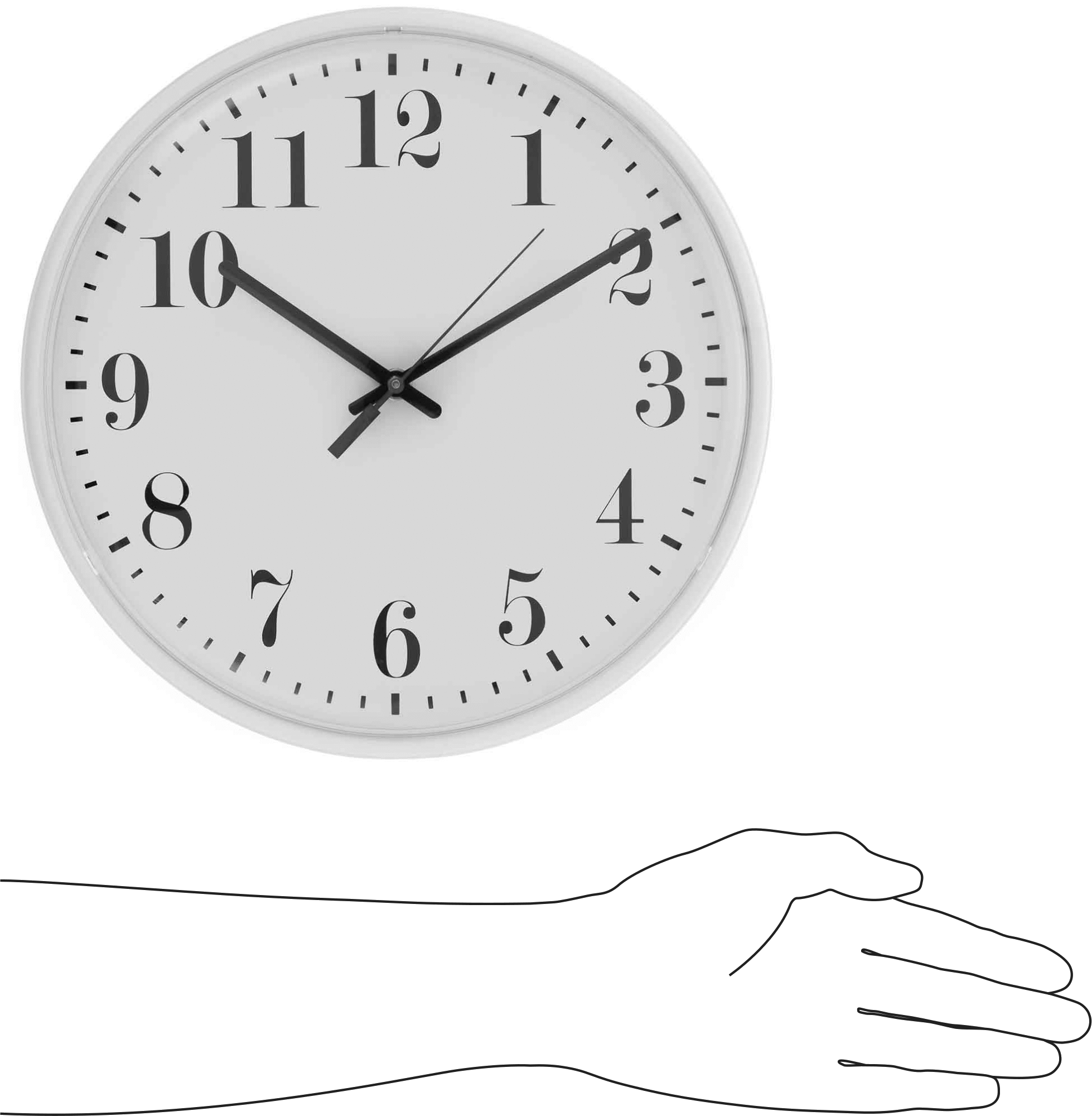 Pille Çalışan Saat, 12-3/4" Çap, Beyaz Plastik Çerçeveli