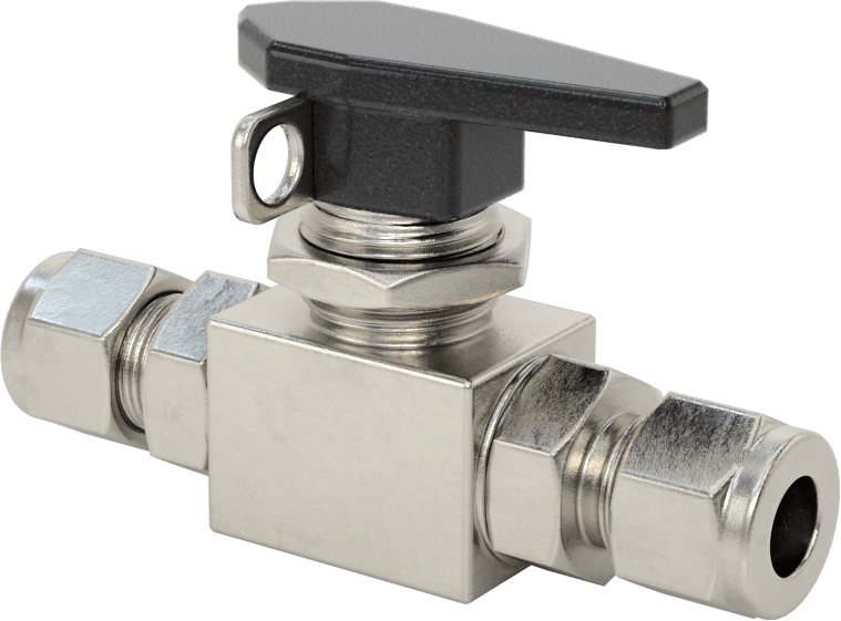 Yor-Lok Bağlantı Parçaları ile Panele Monte Açma/Kapama Vanası, 3/8" Boru Dış Çapı için, Kilitlenebilir, PTFE Contalı 316 Paslanmaz Çelik Gövde