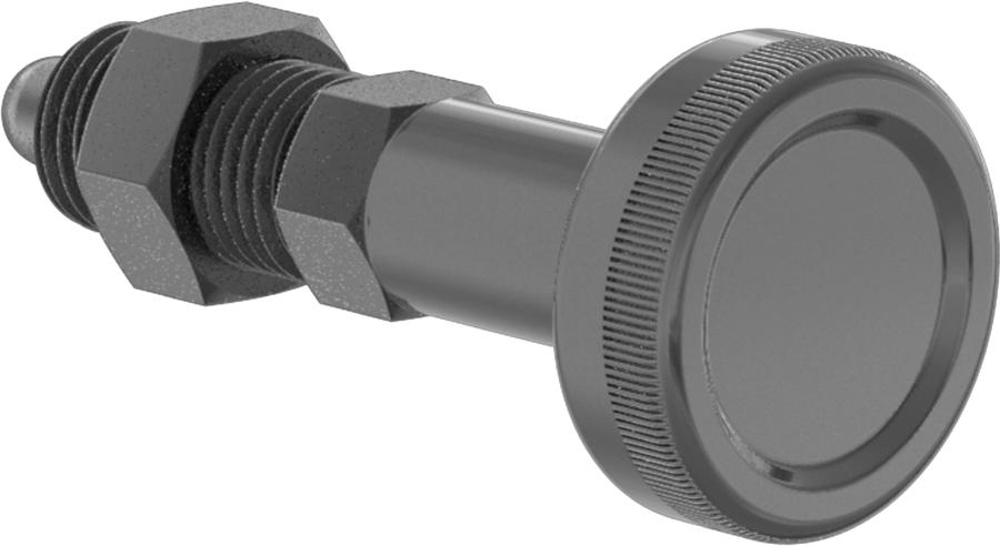 Çelik Topuz Tutamaklı Geri Çekilebilir Yaylı Piston, Siyah Oksit, Bükümlü Kilit, 3/8"-24 Diş Boyutu
