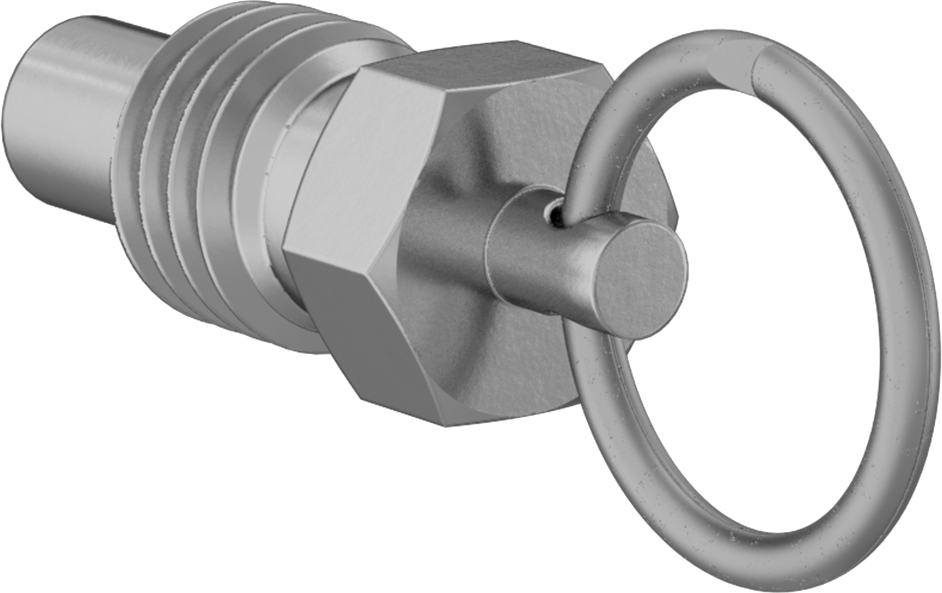 Pirinç Halka Tutamaklı Geri Çekilebilir Yaylı Piston, 5/8"-11 Diş, 0,69" Uzun Diş