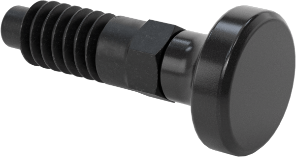 Düğme Tutamaklı Geri Çekilebilir Yaylı Piston, Siyah Oksit Çelik Gövde ve Çelik Burun, 1/4"-20 Diş