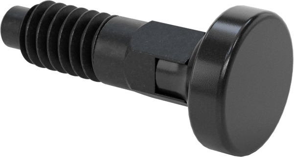 Düğme Tutamaklı Geri Çekilebilir Yaylı Piston, Twist-Lock, Siyah Oksit Çelik Gövde ve Çelik Burun, 1/4"-20