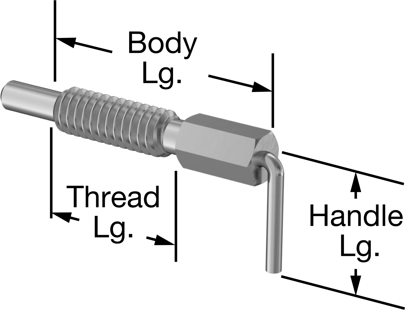 Çelik L-Kollu Geri Çekilebilir Yaylı Piston, 3/8"-16 Diş, 0,75" Uzunlukta Diş