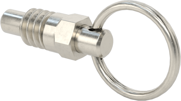 18-8 Paslanmaz Çelik Halka Tutamaklı Geri Çekilebilir Yaylı Piston, 1/4"-20 Diş Boyutu, 0,62" Sap Çapı