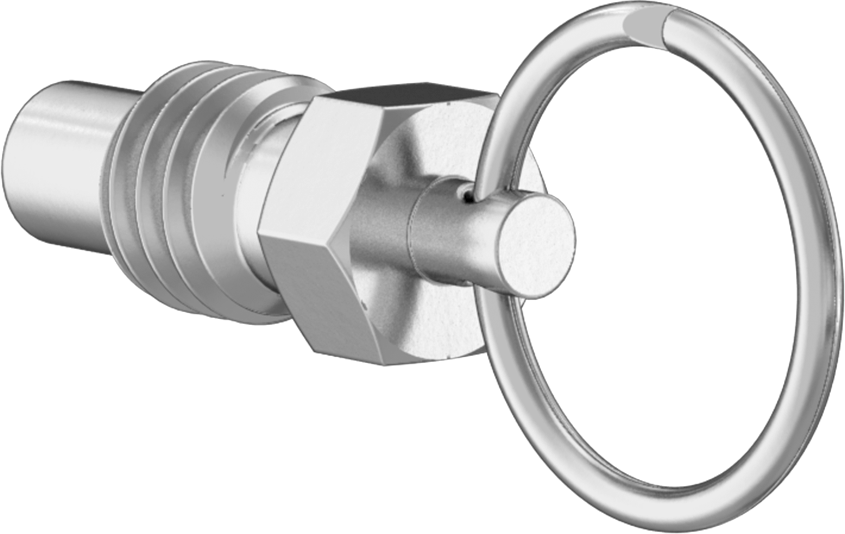 18-8 Paslanmaz Çelik Halka Tutamaklı Geri Çekilebilir Yaylı Piston, 3/8"-16 Diş Boyutu, 0,44" Diş Uzunluğu