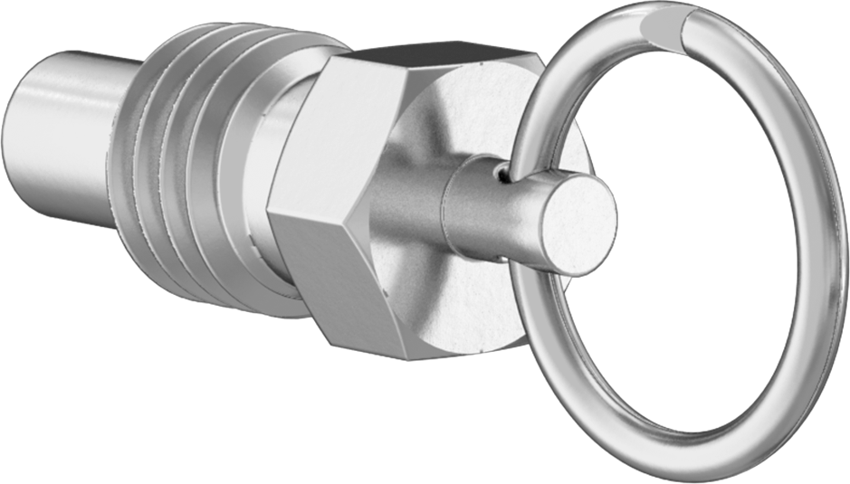 18-8 Paslanmaz Çelik Halka Tutamaklı Geri Çekilebilir Yaylı Piston, 5/8"-11 Diş Boyutu, 0,69" Diş Uzunluğu