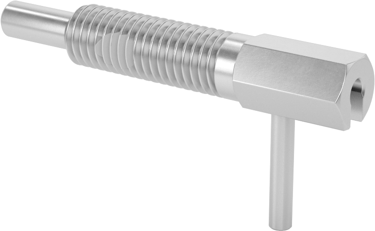 Bükümlü Kilitli L-Saplı Geri Çekilebilir Yaylı Piston, Çinko Kaplı Çelik Gövde ve Çelik Burun, M10 x 1,5 mm Diş