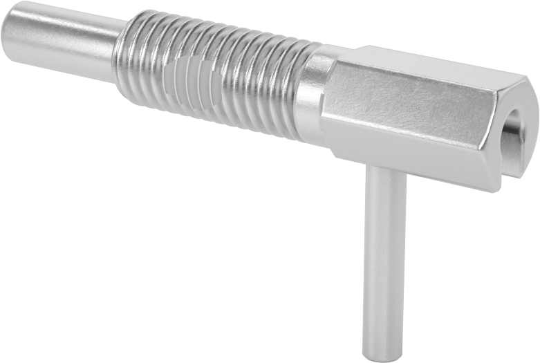 Bükümlü Kilitli L-Saplı Geri Çekilebilir Yaylı Piston, Çinko Kaplı Çelik Gövde ve Çelik Burun, M12 x 1,75 mm Diş