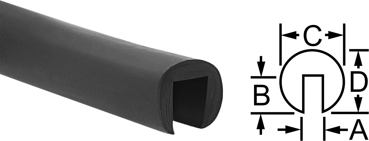 EPDM Kauçuk Kenar Çıtası, 1/16“ Genişlik x 5/32” İç Yükseklik