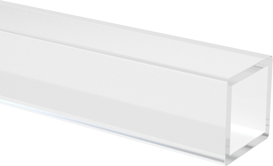 Şeffaf, Çizilmeye ve UV Işınlarına Dayanıklı Akrilik Dikdörtgen Boru, 1/8" Duvar Kalınlığı, 1-1/4“ Yükseklik x 1-1/4” Dış Genişlik, 6 Fit Uzunluk