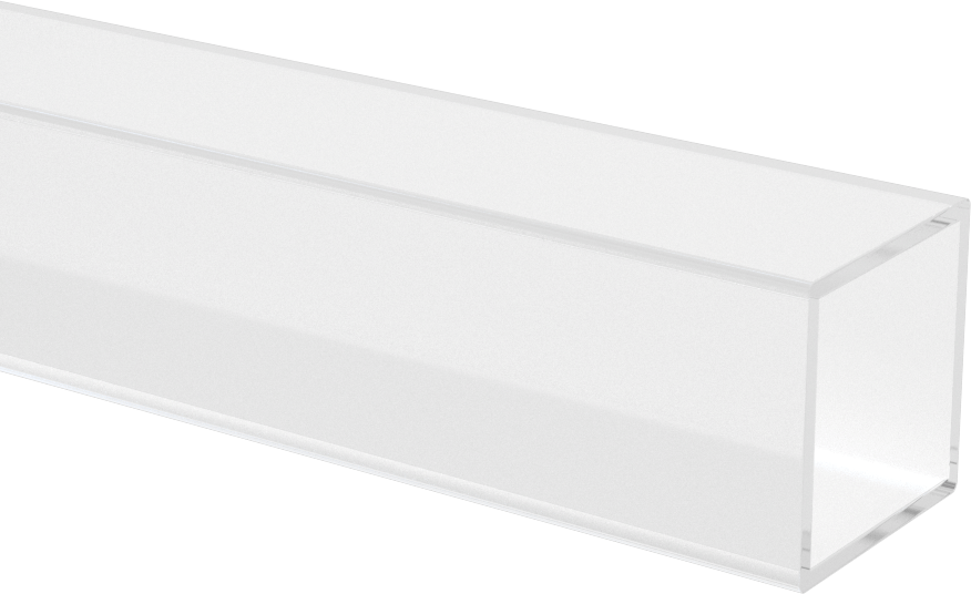 Şeffaf, Çizilmeye ve UV Işınlarına Dayanıklı Akrilik Dikdörtgen Boru, 1/16" Duvar Kalınlığı, 1“ Yüksek x 1” Dış Genişlik, 6 Fit Uzunluk