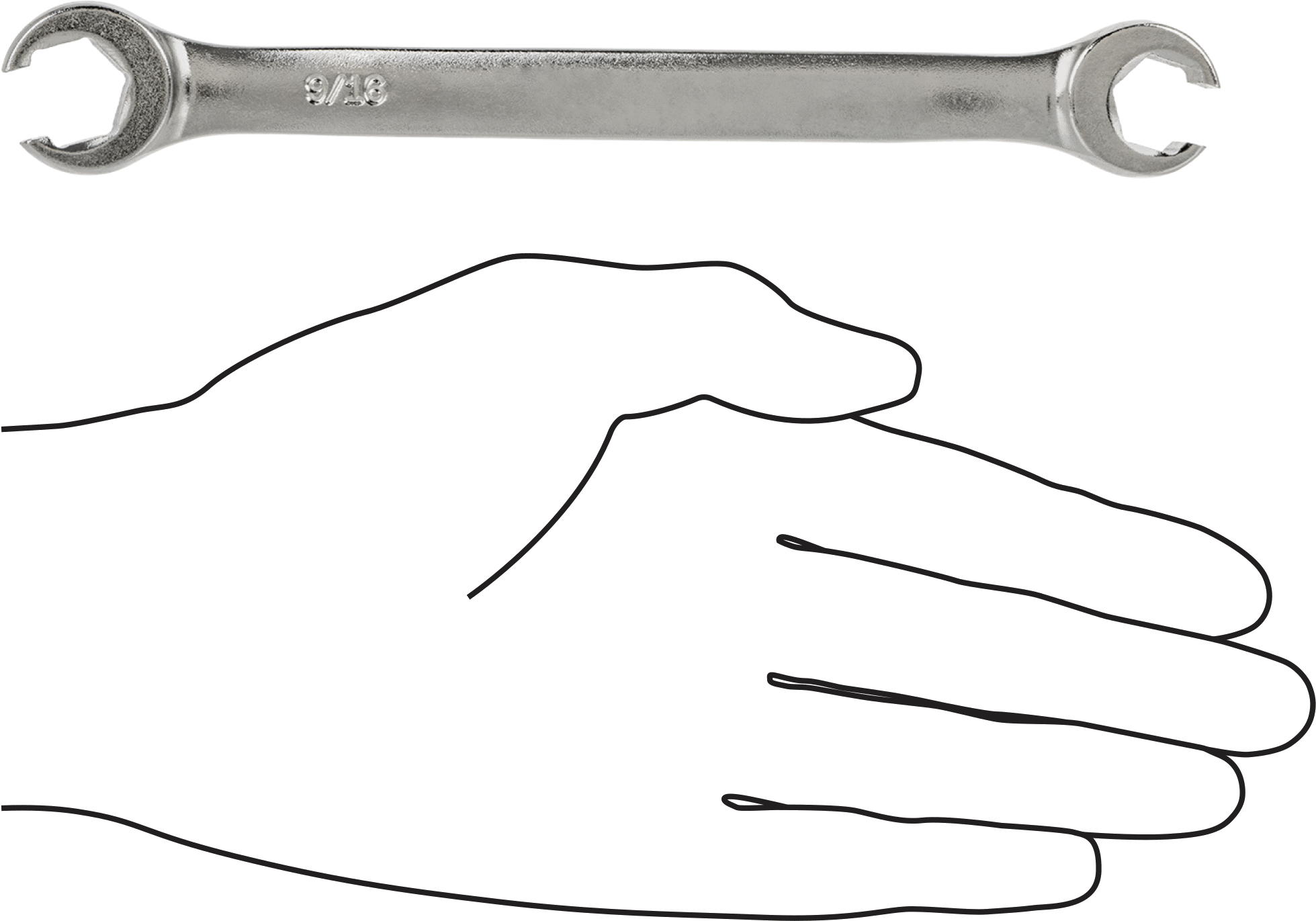 Secure-Grip Açık Uçlu Anahtar, Altıgen Açıklıklı, 1/2“ x 9/16” Boyut, 6-13/16" Toplam Uzunluk