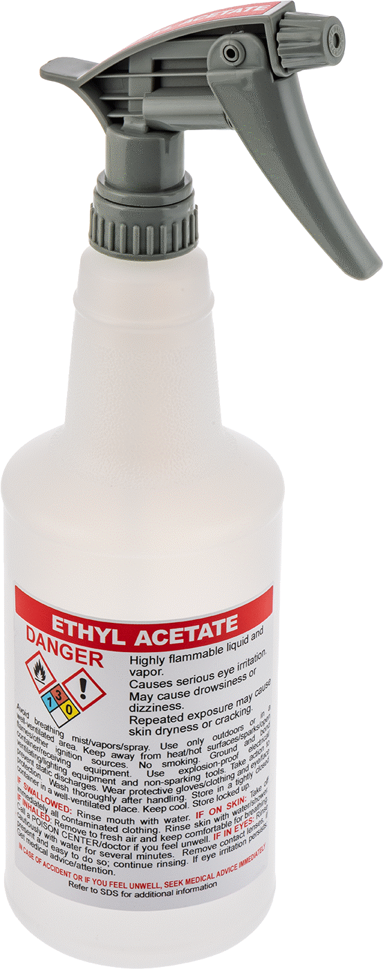 Ghs Standart Sprey Şişesi, Etil Asetat Etiketli, 32 FL. oz./1000 ml Kapasite