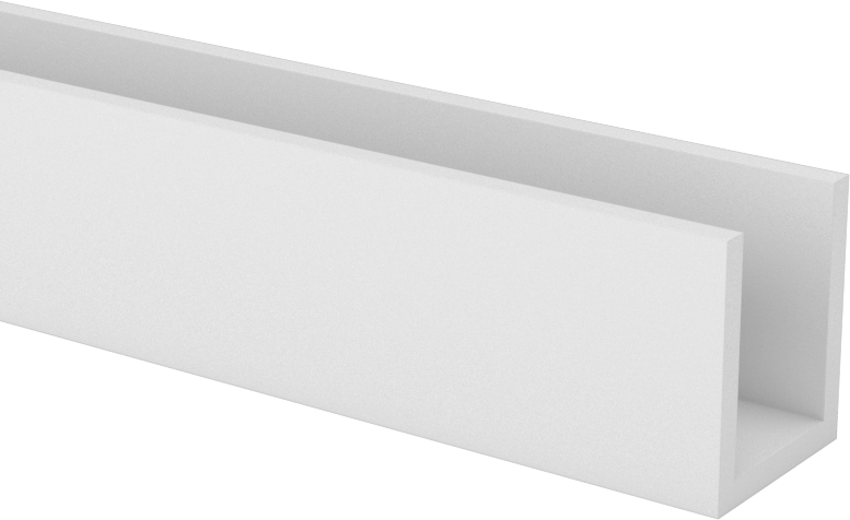 Kimyasallara Dayanıklı Kaygan PTFE U Kanalı, 1/16" Duvar Kalınlığı, 19/32“ Yükseklik x 1/2” Genişlik Dış Boyut