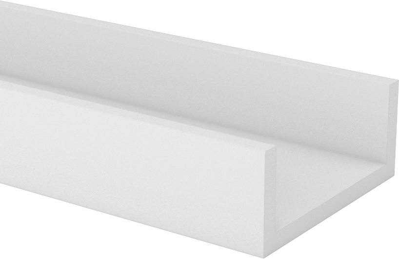 Kimyasallara Dayanıklı Kaygan PTFE U Kanalı, 9/64" Duvar Kalınlığı, 25/32“ Yükseklik x 1-7/8” Genişlik Dış Boyut